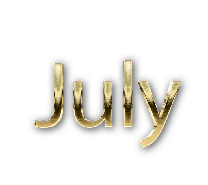 JULY month name word JULY gold 3D text typography PNG images free